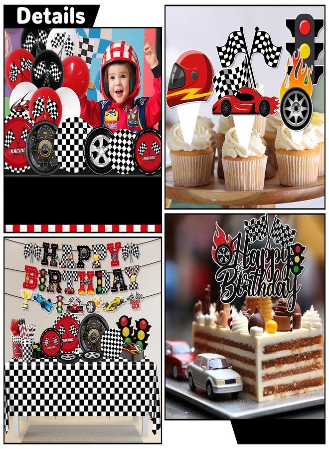Bezkega Race Car Birthday Party Decorations,185pcs Cars Birthday Decorations Plates and Napkins Cups Tablecloths,Cake Topper,Balloon for Racing birthday Decorations,Serves 24 - Image 4
