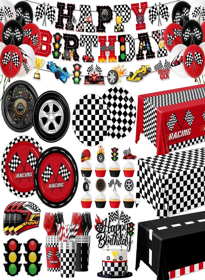 Bezkega Race Car Birthday Party Decorations,185pcs Cars Birthday Decorations Plates and Napkins Cups Tablecloths,Cake Topper,Balloon for Racing birthday Decorations,Serves 24 - Image 1