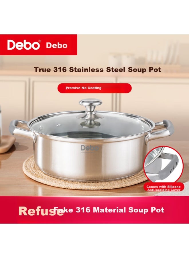 Debodebo 316 Stainless Steel Hot Pot, Suitable For Induction Cooker, Gas Stove, And Open Flame, With Double Bottom, Lid, And 26cm Diameter - Image 1