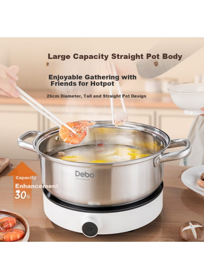Debodebo 316 Stainless Steel Hot Pot, Suitable For Induction Cooker, Gas Stove, And Open Flame, With Double Bottom, Lid, And 26cm Diameter - Image 3