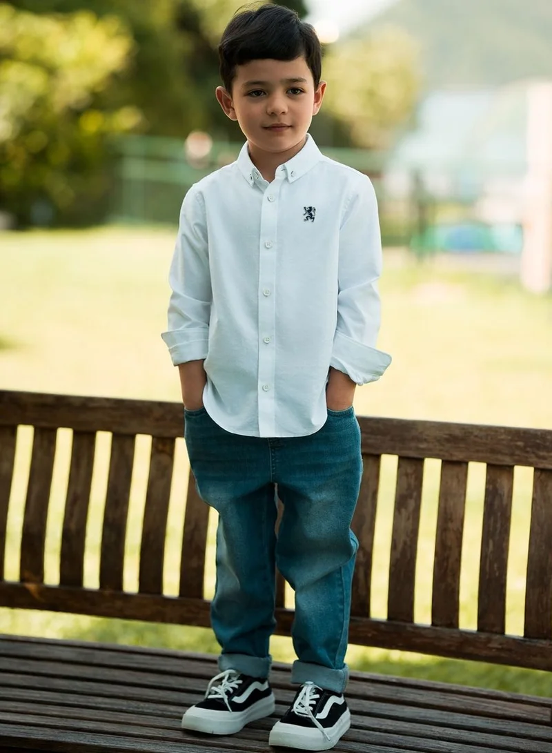 جيوردانو قميص أكسفورد قطني بأكمام طويلة بقصة عادية للأطفال