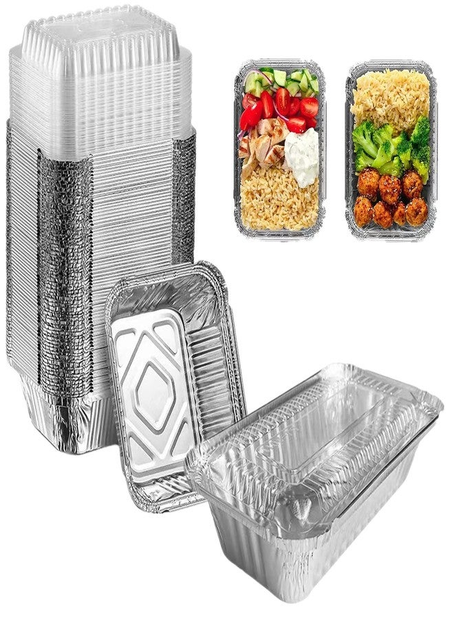 LUCKMETA 1 Lb Small Aluminum Foil Pans with Clear Lids (50 Pack), Disposable Cookware, Takeout Trays, Food Containers for Restaurants & Catering, Recyclable - Image 1