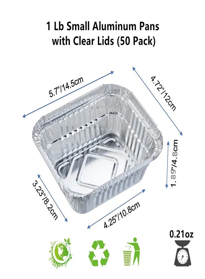 LUCKMETA 1 Lb Small Aluminum Foil Pans with Clear Lids (50 Pack), Disposable Cookware, Takeout Trays, Food Containers for Restaurants & Catering, Recyclable - Image 2