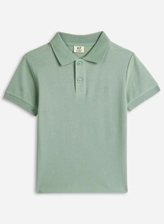 victor and jane Victor And Jane Boys Olive Solid Short Sleeve Polo T-Shirt