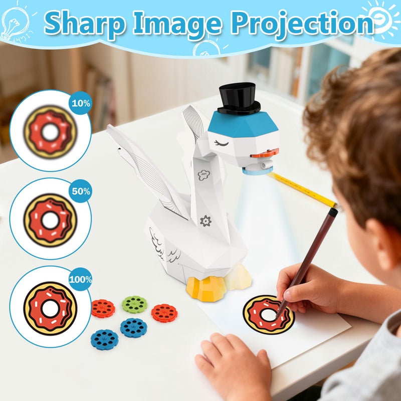 MFEESYOB Swan Drawing Projector for Kids Tracing and Drawing Projector for Kids with Cute Swan Look Smart Art Sketcher Projector with 96 Stencils Toddler Toys for Girls Boys 3 White - Image 5