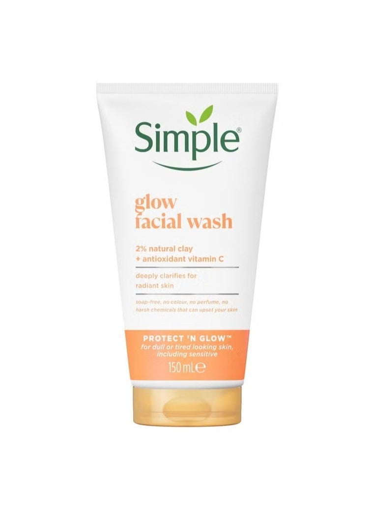 Simple Protect N Glow Vitamin C Glow Facial Wash 150ml For all Skin Types Express Glow Clay Polish Cleanser leaves skin naturally glowing for expert facial skincare - Image 1