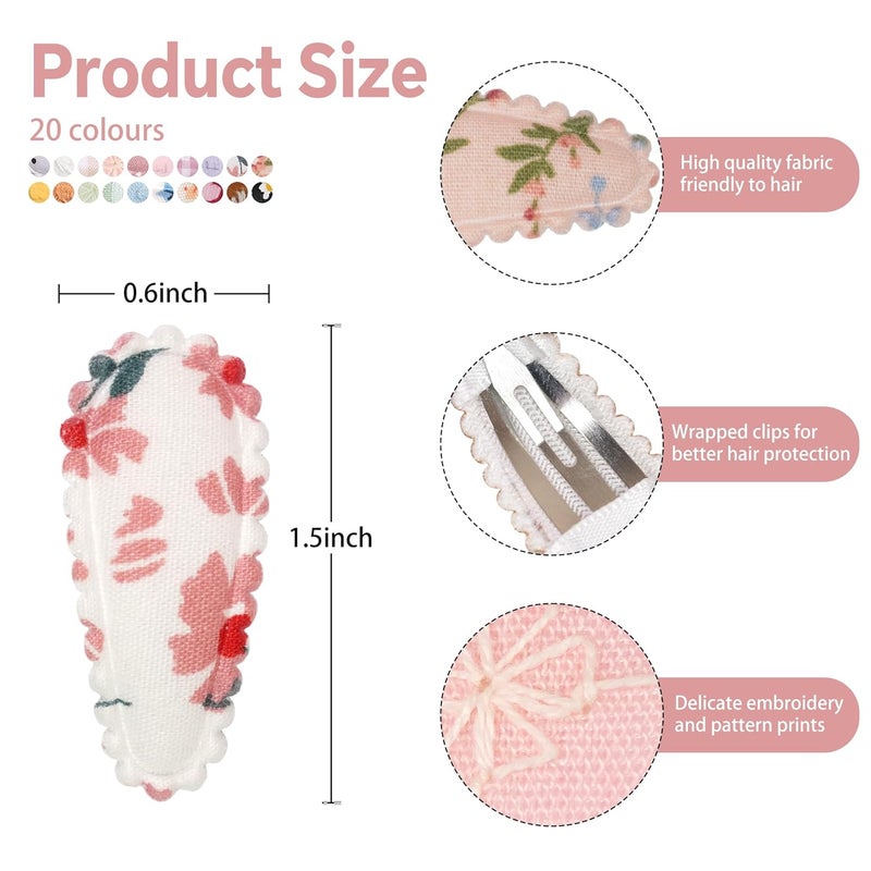 BBgifts 40 PCS Snap Hair Clips Flower Pattern for Fine Hair  15 inches Wrapped Mini Barrettes and Hair Accessories for Infants and Toddlers 20 Colors in Pair - Image 5
