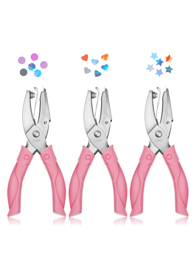 سونسر 3 أجهزة كمبيوتر محمولة باليد لثقب الورق بفتحة واحدة معدنية مع مقبض ناعم ودائرة 0.25 بوصة 0.2 بوصة نجمة 0.22 بوصة ثقوب قلب 0.22 بوصة للبطاقات الحرفية اليدوية لبطاقات الملابس وتذاكر دفتر القصاصات - Image 1