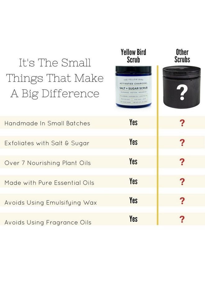 The Yellow Bird - Natural Activated Charcoal Body & Face Scrub Exfoliating Dead Sea Salt & Sugar Scrub Deep Cleansing Pore Minimizer Anti Cellulite Acne Blackhead Scars Wrinkle Treatment - Image 1
