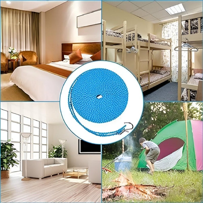 خطوط تجفيف الملابس Geer بطول 5 متر عبوة من 2 حبال تجفيف محمولة داخلية وخارجية مع شماعات قابلة للتعديل - Image 2