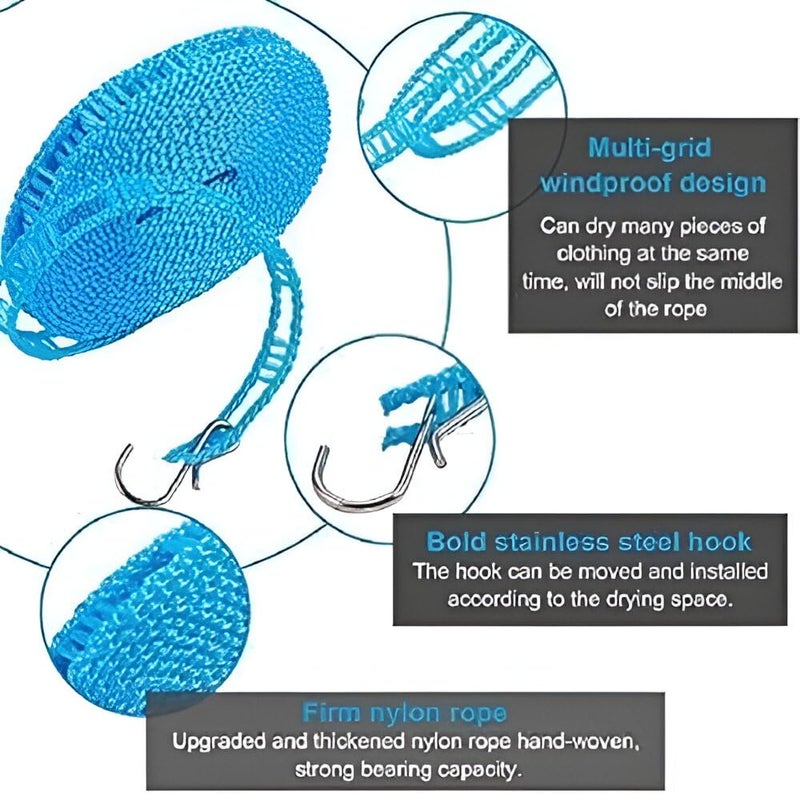 خطوط تجفيف الملابس Geer بطول 5 متر عبوة من 2 حبال تجفيف محمولة داخلية وخارجية مع شماعات قابلة للتعديل - Image 4