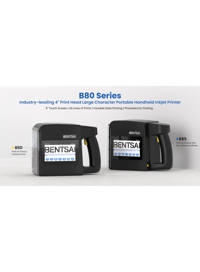 بنتساي طابعة BENTSAI B85 المحمولة ذات التنسيق العريض النافثة للحبر (تتضمن 4 خراطيش) آلة ترميز الأحرف الكبيرة حتى ارتفاع طباعة 92 مم، تُستخدم لمعظم الأسطح لطباعة الشعارات والملصقات والعلامات التجارية والرموز والنصوص المتغيرة باستخدام حبر سريع الجفاف مذيب - Image 5