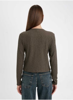 DeFacto Regular Fit Front-Tied Crinkle Long Sleeve T-Shirt  - Image 2