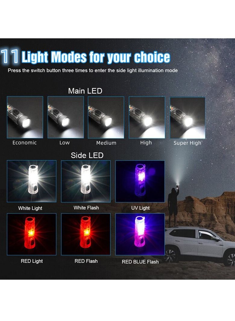 Mini Outdoor Camping Searchlight TYPE-C Rechargeable Mini Portable LED Flashlight Keychain Flashlight 11 Lighting Modes - Image 3