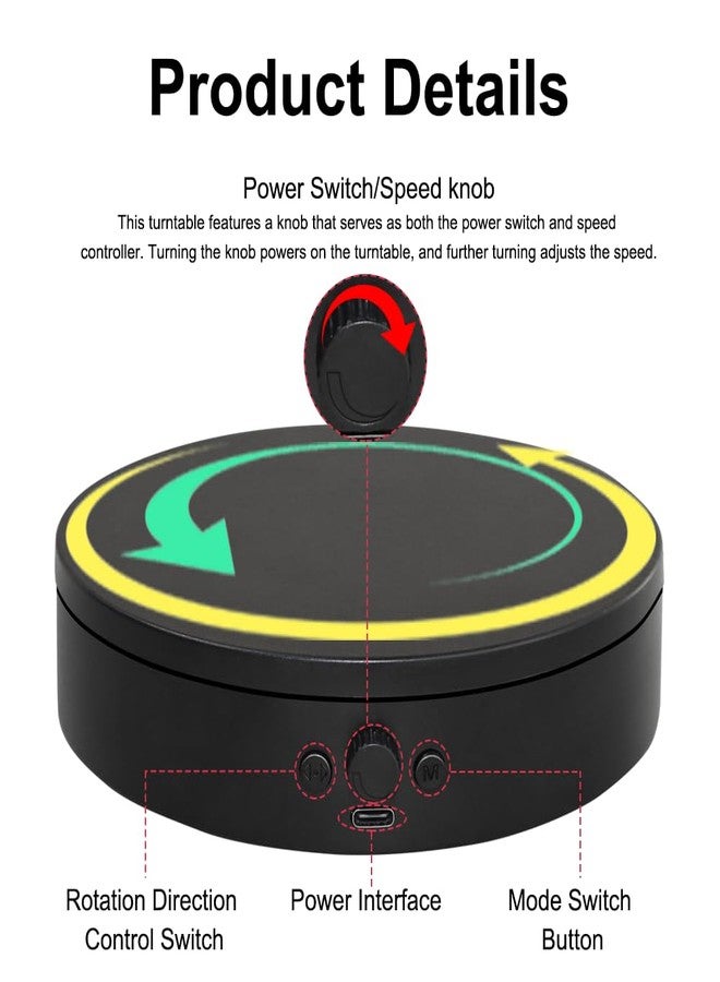 ComXim Rotating Display Stand with Type C Power Cable, Motorized Rotating Platform with Adjustable Speed and Direction for Photography, Rotating Platform for Photography and Display - Image 4