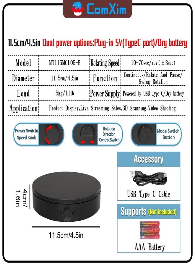 ComXim Rotating Display Stand with Type C Power Cable, Motorized Rotating Platform with Adjustable Speed and Direction for Photography, Rotating Platform for Photography and Display - Image 2
