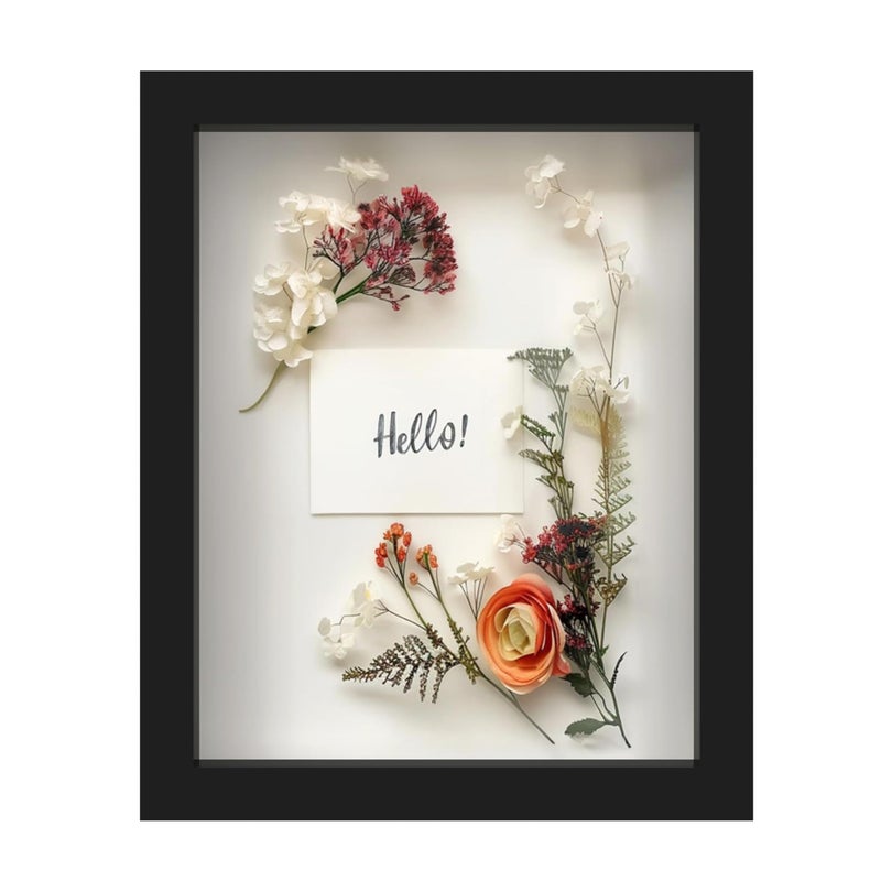 FrameWorks FrameWorks 8 x 10 Black Wooden Shadow Box Frame  Display Case with Soft Felt Back Memory Box with Tempered Glass Display Box with Elegant White Ball Push Pins Wooden Flower Box 