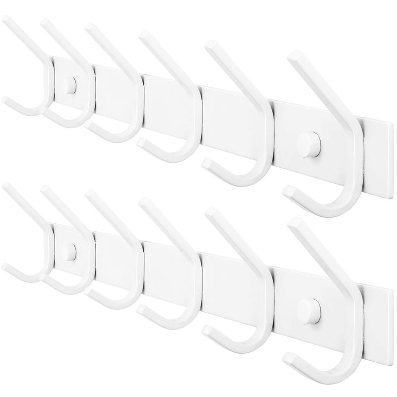 WEBI Coat Rack Wall Mounted,Coat Hooks Wall Mount,Coat Hanger Wall Hook Rack,6 Hooks for Hanging Coats,Hats,Jacket,Clothes,White,2 Packs - Image 1