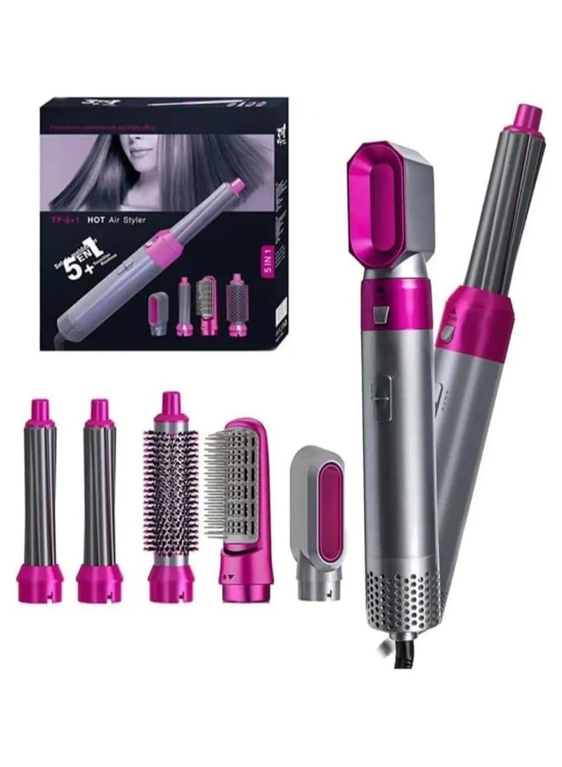 5 In 1 Hot Air Hair Dryer And Curler Tool Set for women beauty Electric Hair Straightener with Heat Protector Hot Air Blow Dryer Grey (Purple) - Image 1