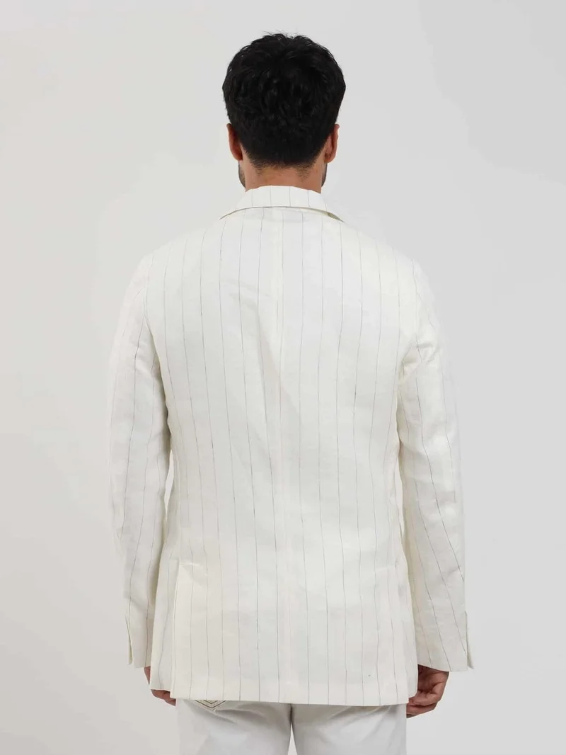 دوفي Ecru Men's Regular Fit Striped Pointed Collar Linen Jacket 104438