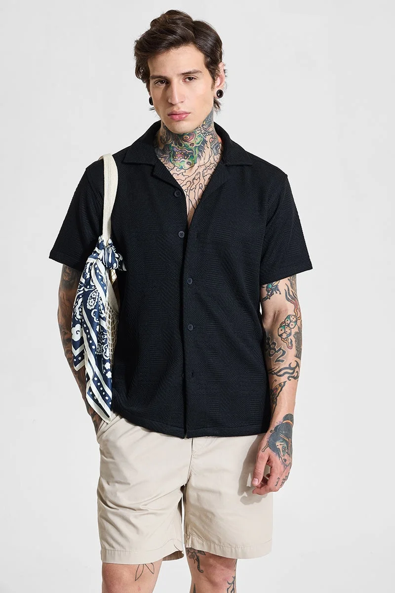 SNITCH Black Textured Box Fit Shirt