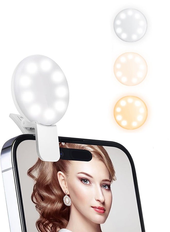 Selfie Light for Phone, Mini Adjustable Brightness Light with 3 Lighting Mode/3 Brightness Level, 2-3 Hours, USB Portable Selfie Ring Light with 22 LED for Phone, iPad, Laptop, for Makeup - Image 1