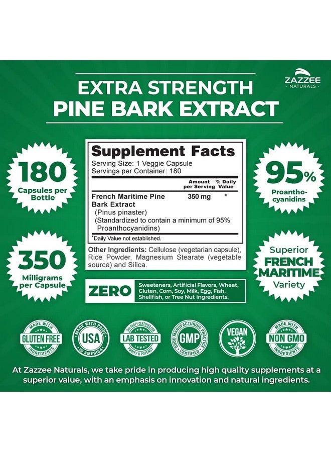 Zazzee Extra Strength French Maritime Pine Bark Extract 350 Mg Per Capsule 180 Vegan Capsules 95% Proanthocyanidins 6 Month Supply Nongmo And Allnatural - Image 3