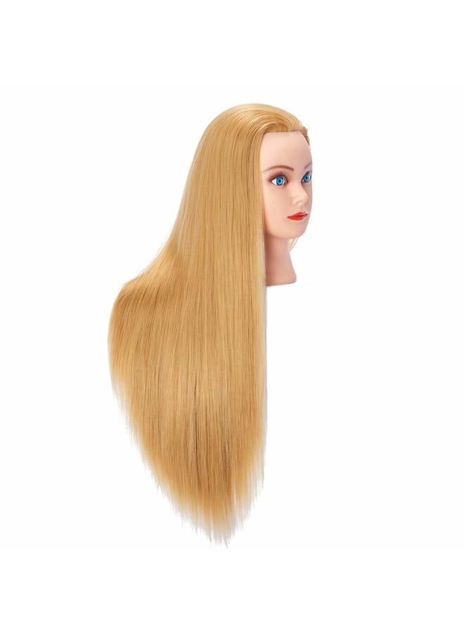 Hairlink 26-28'' Mannequin Head Synthetic Fiber Hair Styling Training Head Dolls for Cosmetology Manikin Maniquins Practice Head with Stand (6611W2720) - Image 2