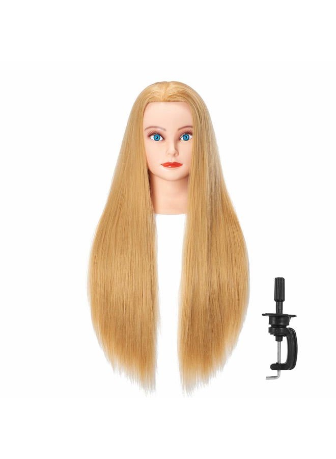 Hairlink 26-28'' Mannequin Head Synthetic Fiber Hair Styling Training Head Dolls for Cosmetology Manikin Maniquins Practice Head with Stand (6611W2720) - Image 1