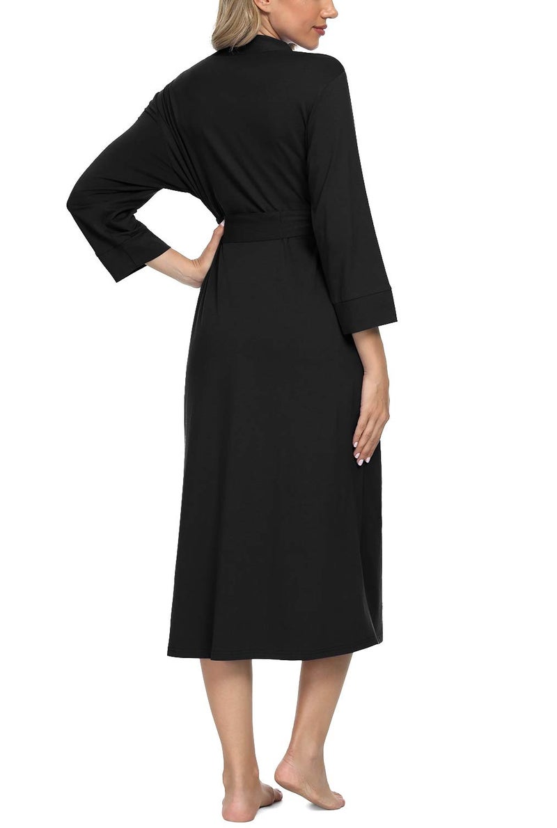 Xpenyo Women's Maternity Sleepwear Robes Long Bathrobe Pregnancy Loungewear Labor/Delivery/Nursing/Hospital Nightgown, Black M - Image 4