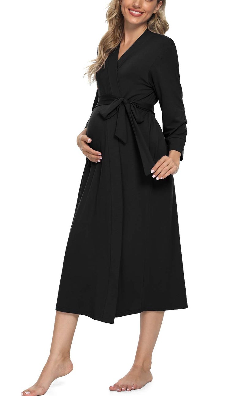 Xpenyo Women's Maternity Sleepwear Robes Long Bathrobe Pregnancy Loungewear Labor/Delivery/Nursing/Hospital Nightgown, Black M - Image 1