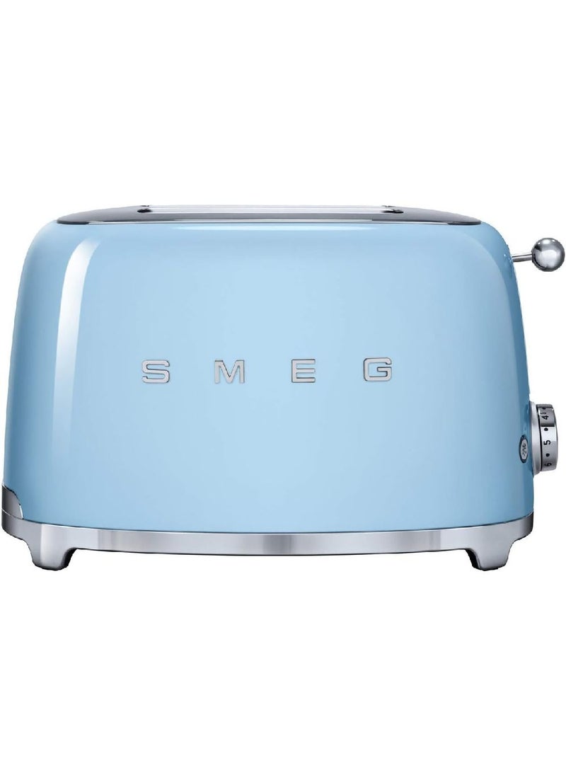 سميج محمصة خبز Smeg TSF01PBUK، طراز ريترو 50's، 2 شريحة، 6 مستويات للتحمير، فتحات خبز واسعة، وظائف إزالة التجمد وإعادة التسخين، صينية فتات قابلة للإزالة، أزرق فاتح، ضمان لمدة سنة واحدة - Image 1