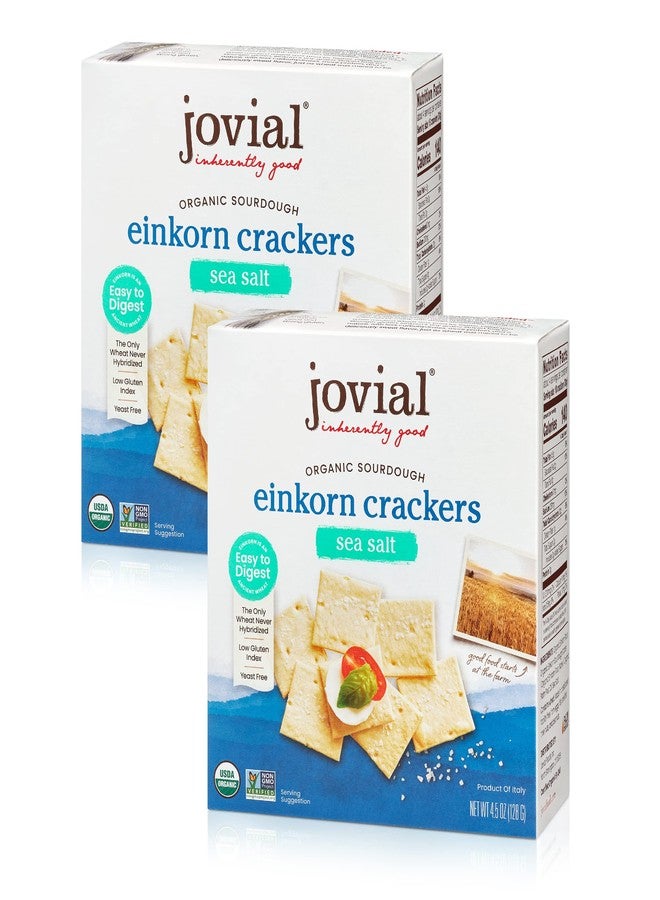 Jovial Organic Sourdough Einkorn Sea Salt Crackers - Sourdough Crackers, Crackers for Cheese Platter, Made with Einkorn, USDA Organic, Non-GMO - 4.5 Oz, 2 Pack - Image 1