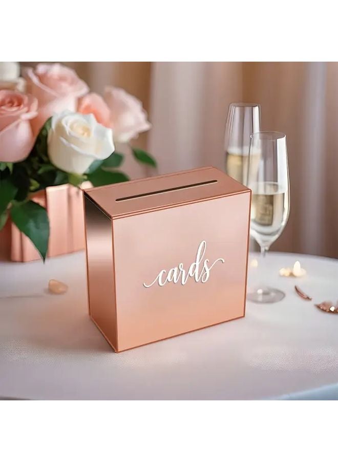 صندوق بطاقات زفاف من الأكريليك بلون وردي ذهبي مع فتحة لحامل أموال الهدايا - Image 5