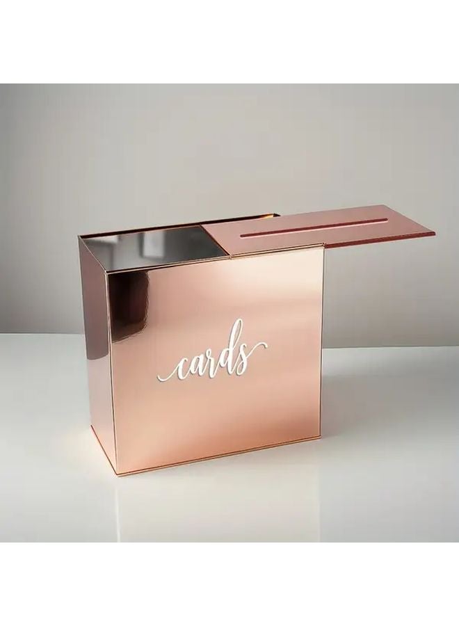 صندوق بطاقات زفاف من الأكريليك بلون وردي ذهبي مع فتحة لحامل أموال الهدايا - Image 3