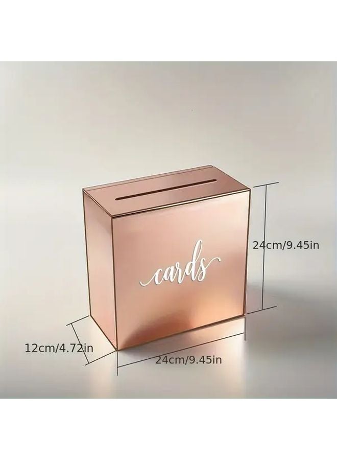 صندوق بطاقات زفاف من الأكريليك بلون وردي ذهبي مع فتحة لحامل أموال الهدايا - Image 1