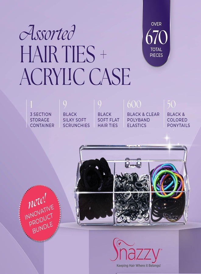 Snazzy Hair Accessories Gift Set - 670 Total Hair Accessories for Women, Girls, Men, Boys, Kids, Teens & Adults - Mini Scrunchies, Hair Ties, Elastics & Ponytail Holders in Storage Container Kit - Image 2