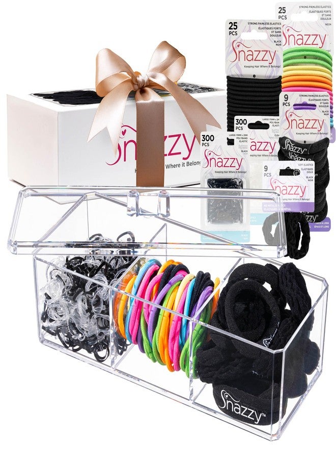 Snazzy Hair Accessories Gift Set - 670 Total Hair Accessories for Women, Girls, Men, Boys, Kids, Teens & Adults - Mini Scrunchies, Hair Ties, Elastics & Ponytail Holders in Storage Container Kit - Image 1