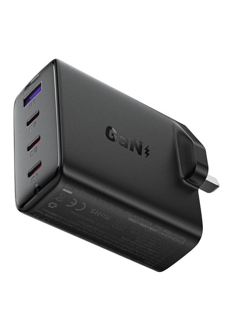 أسيفاست شاحن جداري سريع الشحن A97 PD100W GaN، 3 منافذ USB-C + منفذ USB-A واحد، أسود، المملكة المتحدة - Image 1