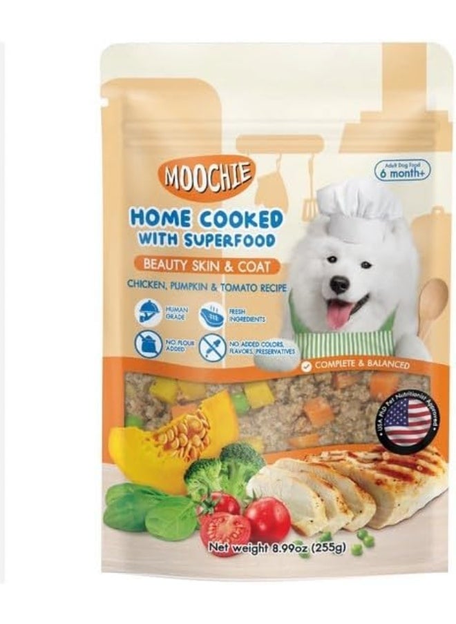 MOOCHIE Home Cooked Dog Food - Beauty Skin And Coat - Chicken, Pumpkin And Tomato Recipe 255G Pack of 6  - Image 1