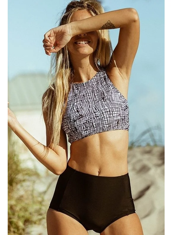 انجلسين Striped High Waist Tankini Suit
