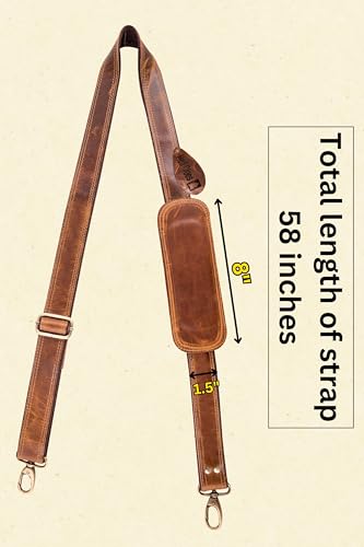 Hell Blues Bag Strap Replacement - Genuine Leather double layered with Brass Swivels ~ Adjustable Shoulder Strap for Messenger, Laptop, Camera, Travel Bags and More (CARAMEL BUFF) - Image 4
