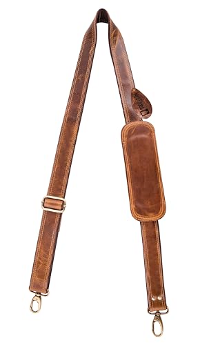 Hell Blues Bag Strap Replacement - Genuine Leather double layered with Brass Swivels ~ Adjustable Shoulder Strap for Messenger, Laptop, Camera, Travel Bags and More (CARAMEL BUFF) - Image 1