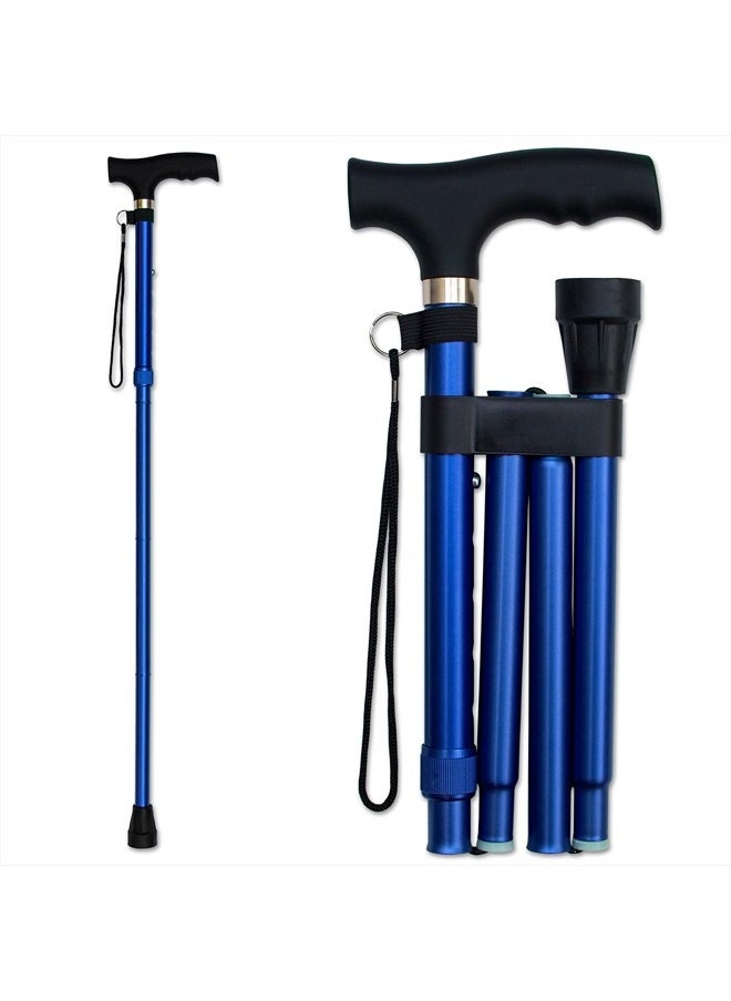 RMS Folding Cane - Foldable, Adjustable, Lightweight Aluminum Offset Walking Cane - Collapsible Walking Stick with Ergonomic Derby Handle - Ideal Daily Living Aid for Limited Mobility (Blue)  - Image 1