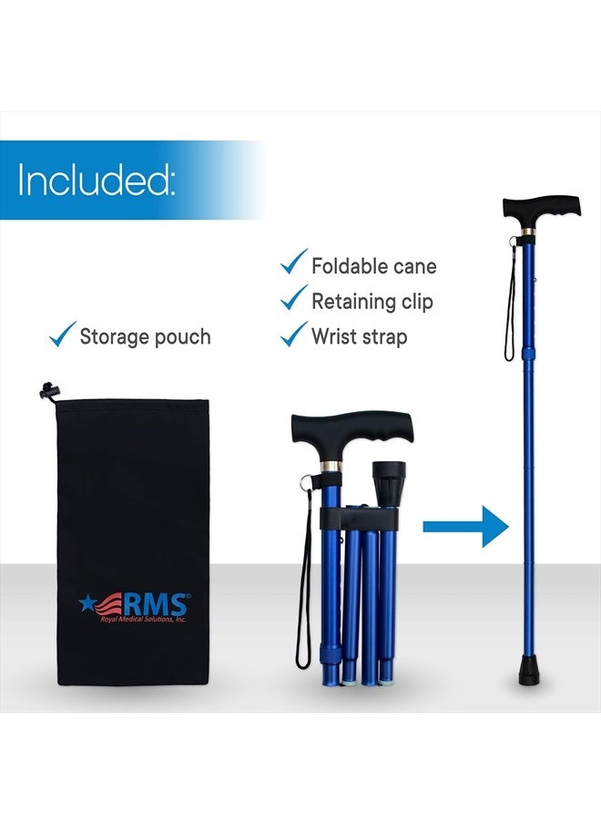 RMS Folding Cane - Foldable, Adjustable, Lightweight Aluminum Offset Walking Cane - Collapsible Walking Stick with Ergonomic Derby Handle - Ideal Daily Living Aid for Limited Mobility (Blue)  - Image 2