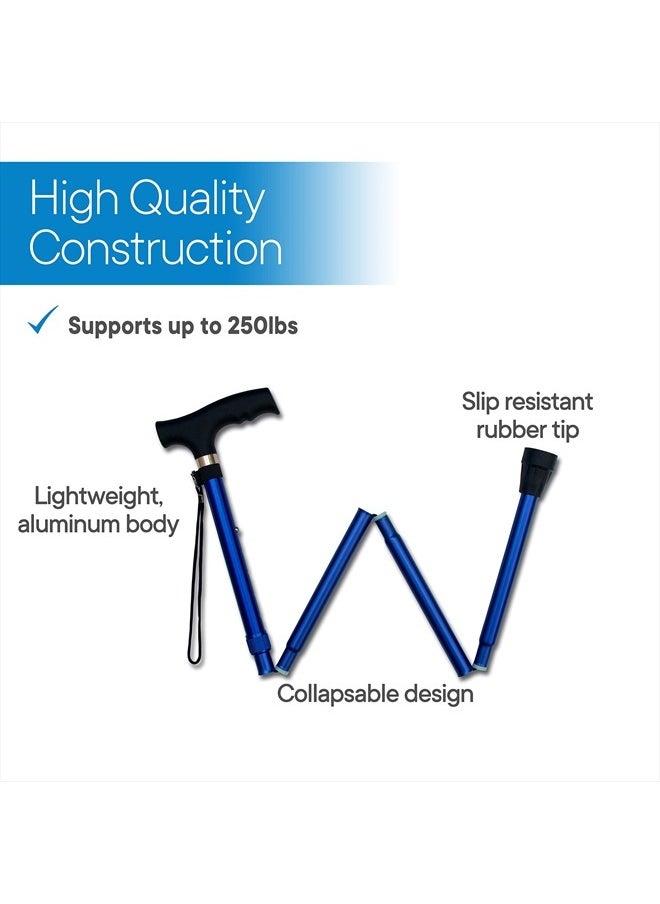 RMS Folding Cane - Foldable, Adjustable, Lightweight Aluminum Offset Walking Cane - Collapsible Walking Stick with Ergonomic Derby Handle - Ideal Daily Living Aid for Limited Mobility (Blue)  - Image 3
