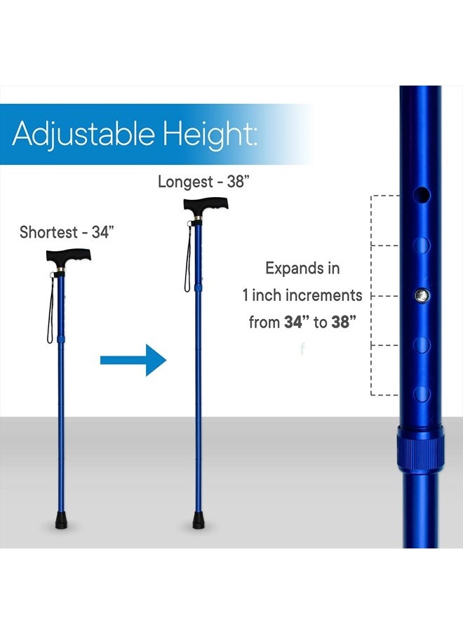 RMS Folding Cane - Foldable, Adjustable, Lightweight Aluminum Offset Walking Cane - Collapsible Walking Stick with Ergonomic Derby Handle - Ideal Daily Living Aid for Limited Mobility (Blue)  - Image 4