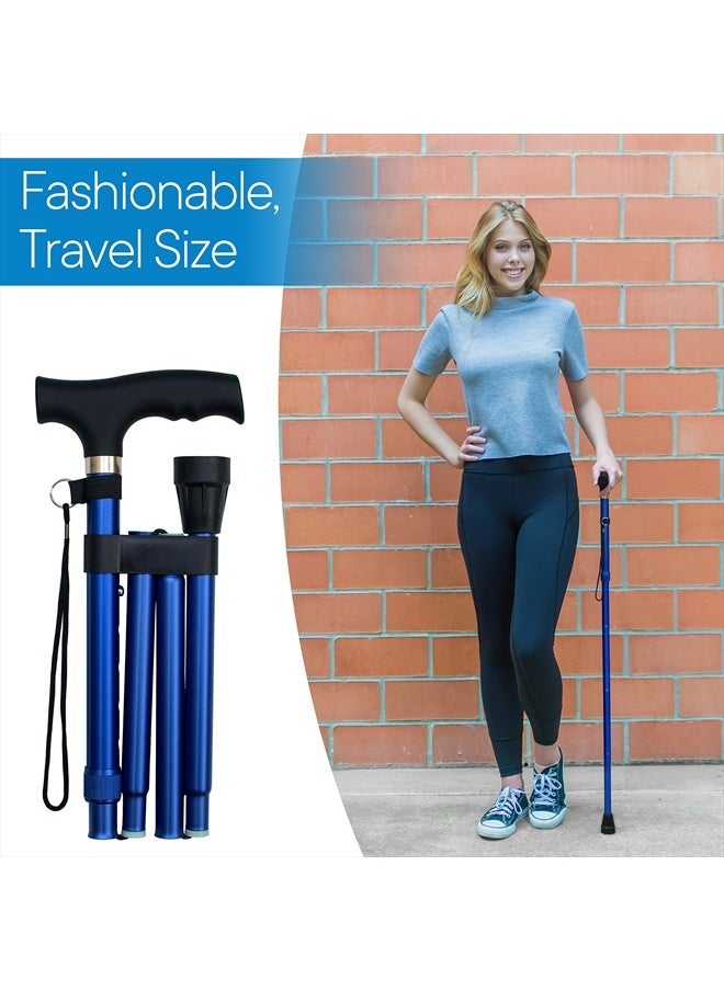 RMS Folding Cane - Foldable, Adjustable, Lightweight Aluminum Offset Walking Cane - Collapsible Walking Stick with Ergonomic Derby Handle - Ideal Daily Living Aid for Limited Mobility (Blue)  - Image 5