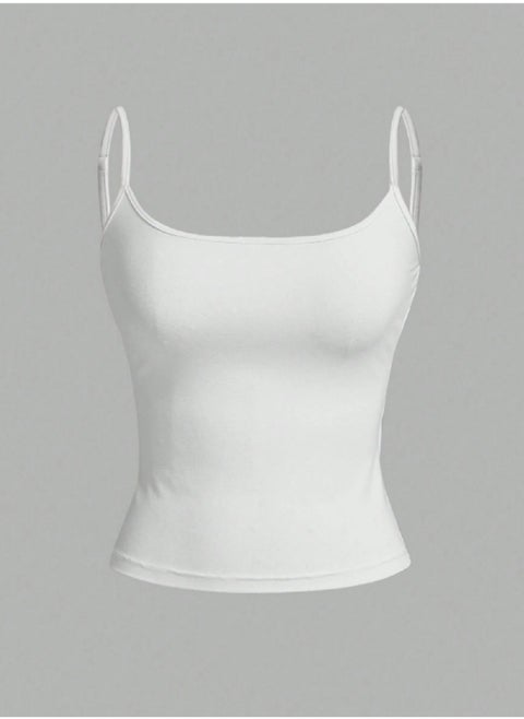 Undershirt For Women Plain Stretch with Thin Straps and Open Neckline