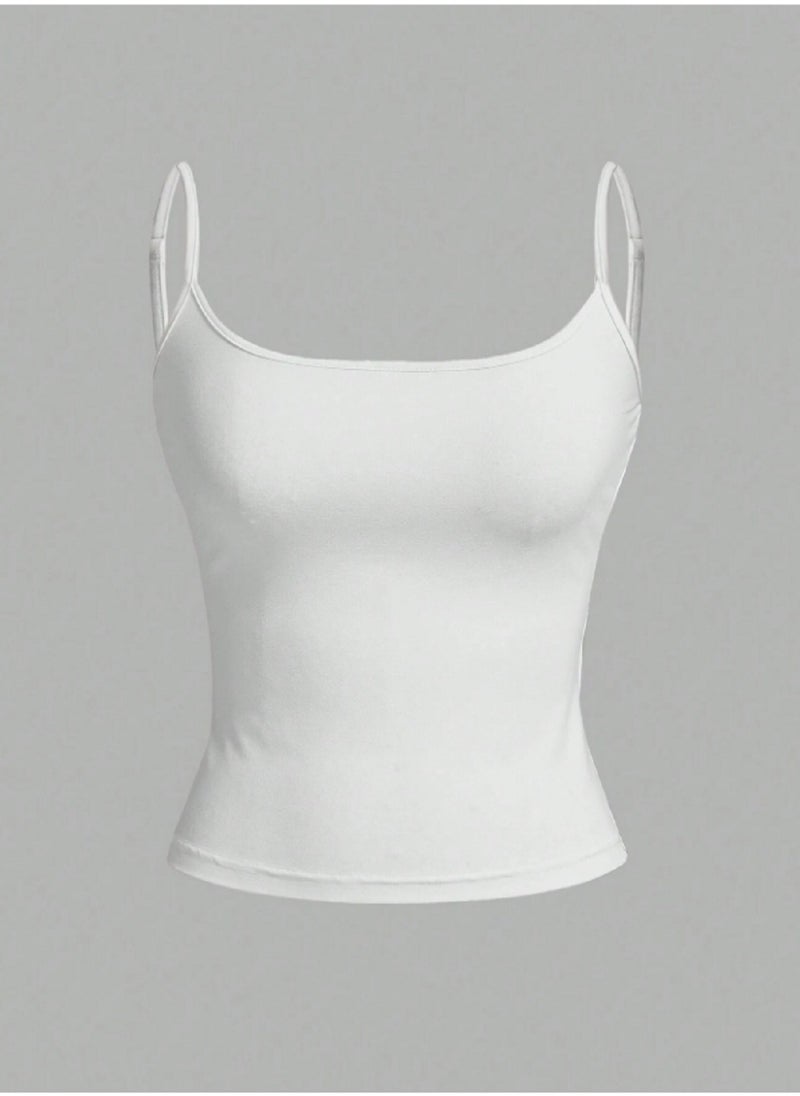 Undershirt For Women Plain Stretch with Thin Straps and Open Neckline